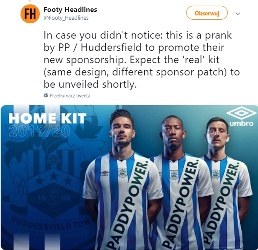 Nowe stroje Huddersfield, to był tylko ''PRANK''